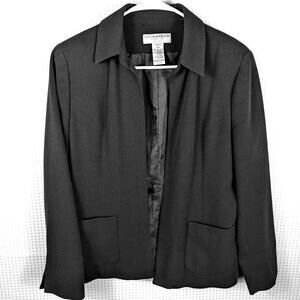 Sag Harbor Stretch Petite 10P Black Blazer Women Open Front Career Jacket